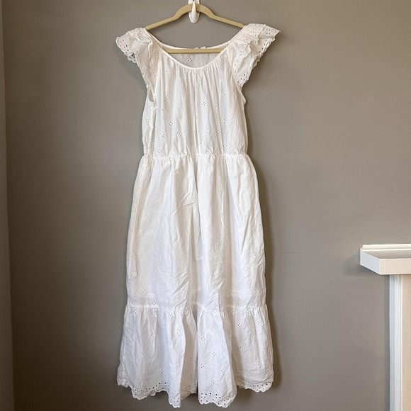 GAP Dresses & Skirts - Gap Dress Womens Small White Eyelet Lace Midi Ruffle Flutter Sleeve Sundress